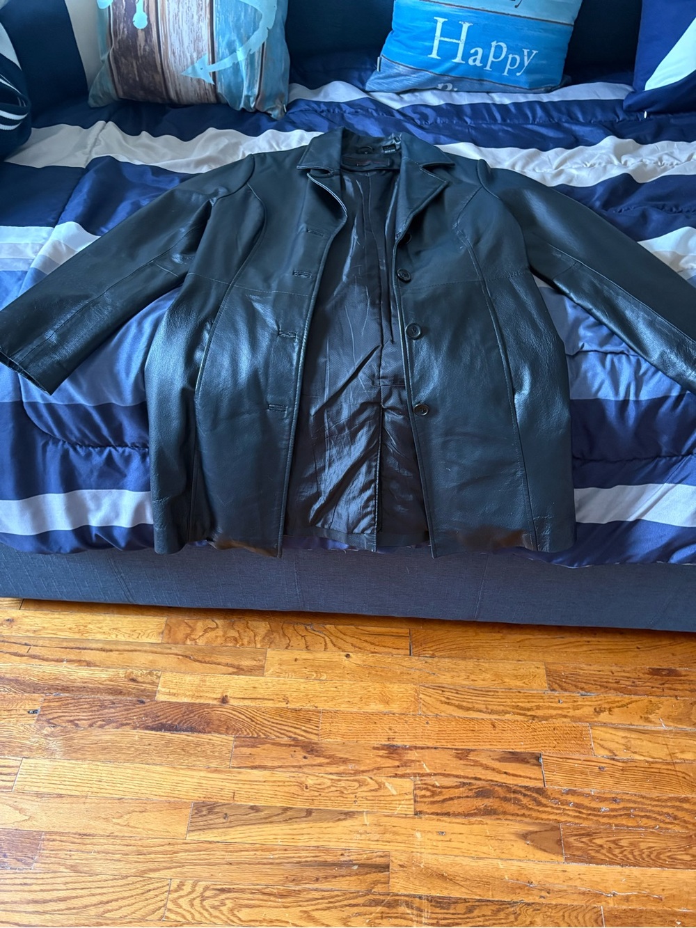 Black Leather Womens Button-Front Jacket